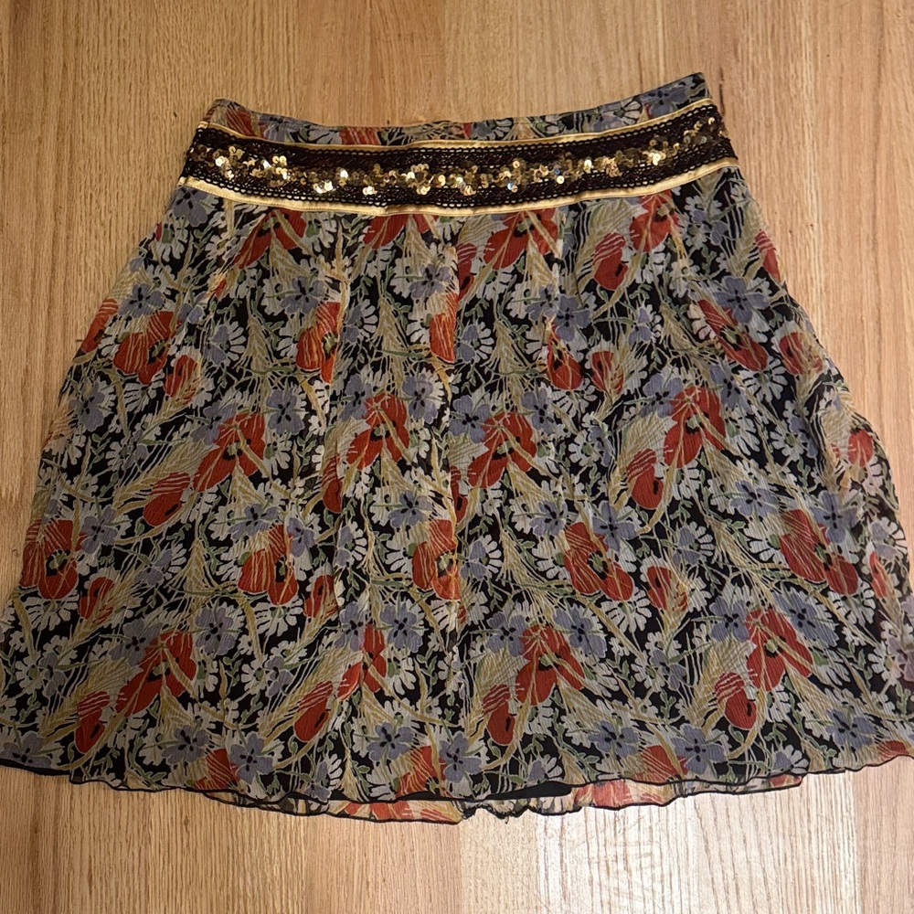 Free People Black and Gold Floral Mini Skirt